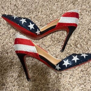 NEW Red Bottom INC Kenjay d'Orsay American Flag pumps! Size 9.5